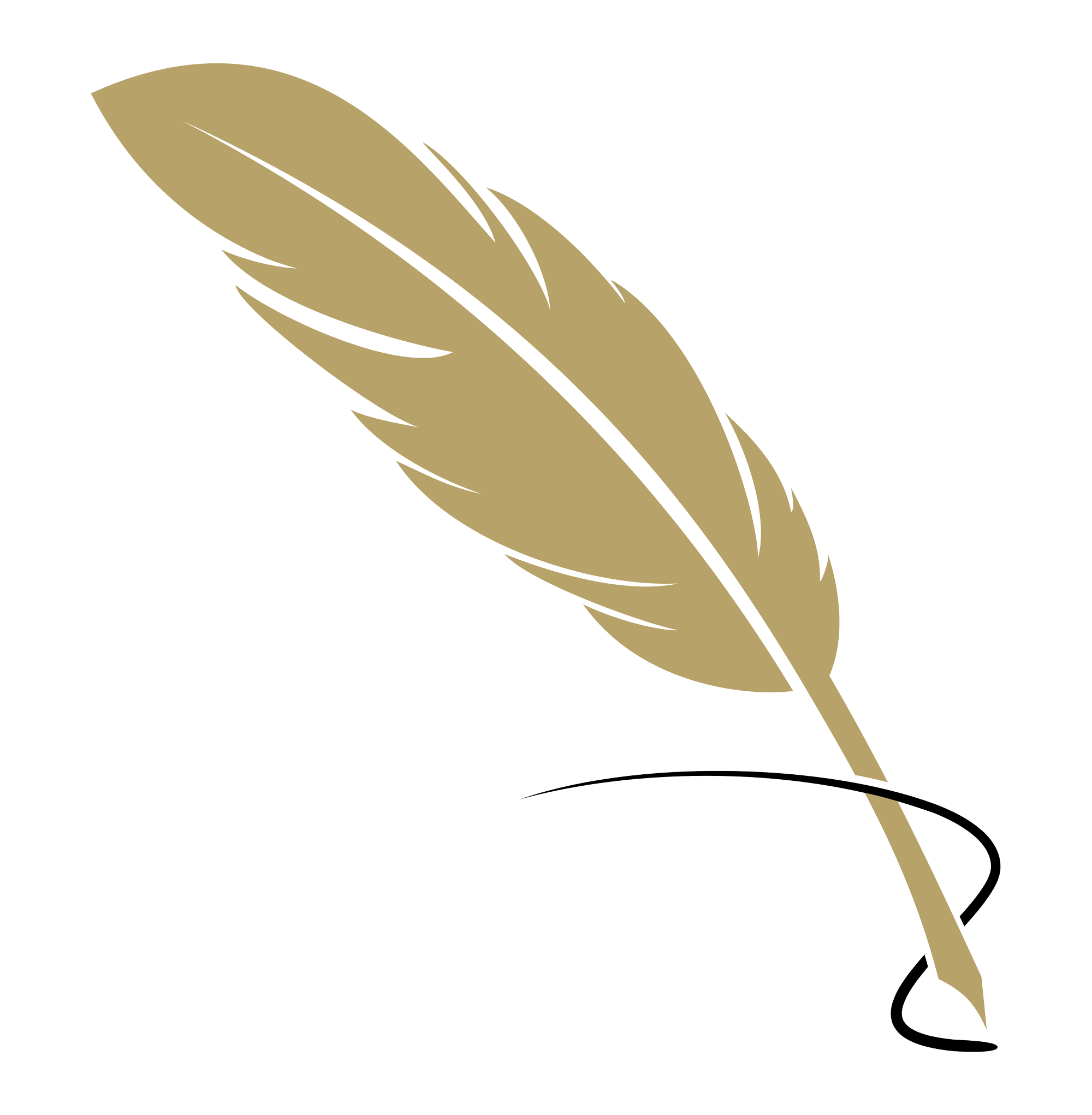 金色羽毛标志与黑色墨水漩涡